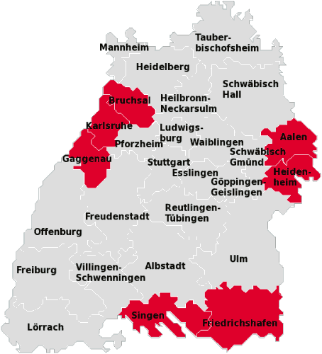 Karte Baden-Württemberg mit Projektregionen